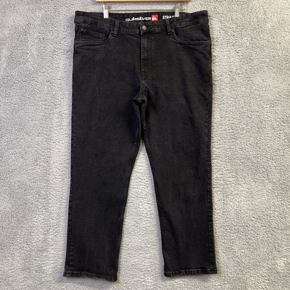 Quiksilver Jeans Men 40x29 Black Denim Straight Fit Stretch Skater Surf Grunge